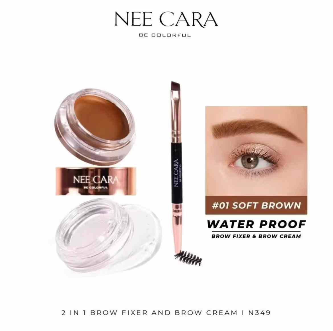 泰國🇹🇭NEE CARA 超強防水防油 眉膏+定型 2 in 1👍🏻(夠實色,可以畫埋眼線都得)