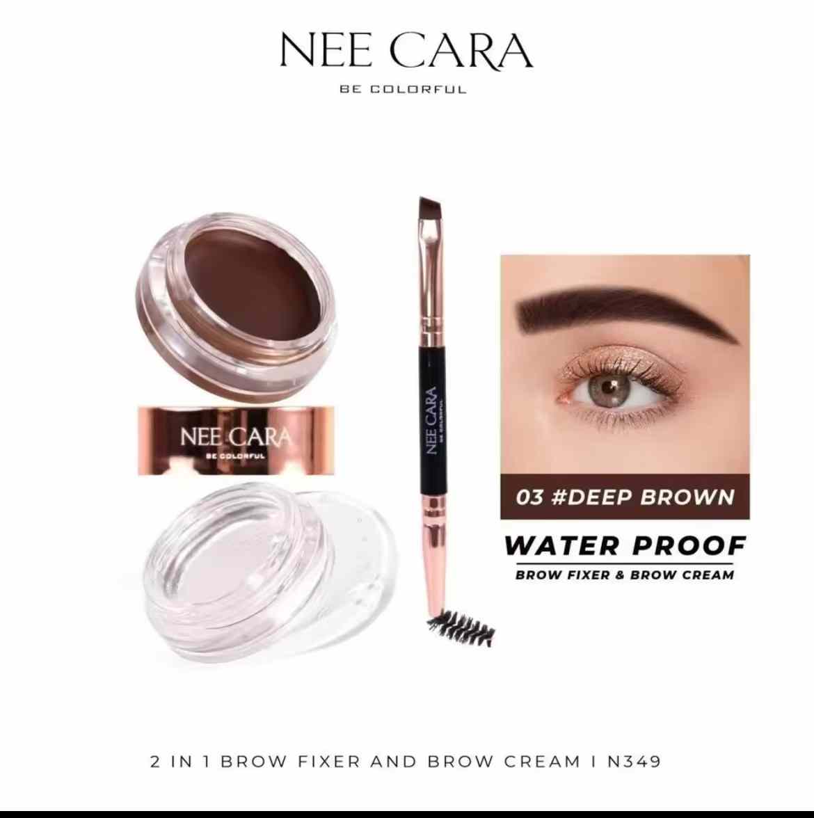 泰國🇹🇭NEE CARA 超強防水防油 眉膏+定型 2 in 1👍🏻(夠實色,可以畫埋眼線都得)