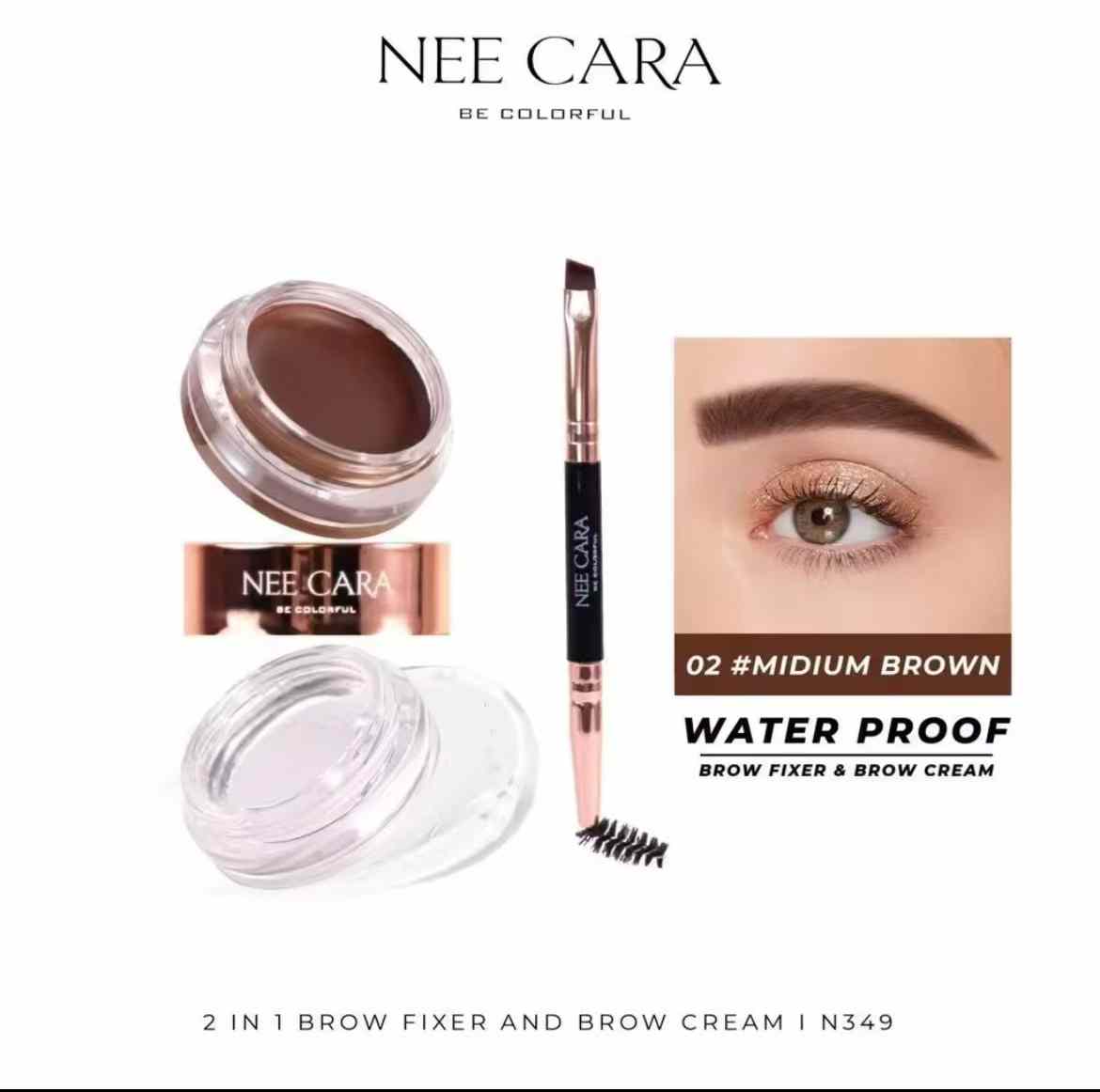 泰國🇹🇭NEE CARA 超強防水防油 眉膏+定型 2 in 1👍🏻(夠實色,可以畫埋眼線都得)